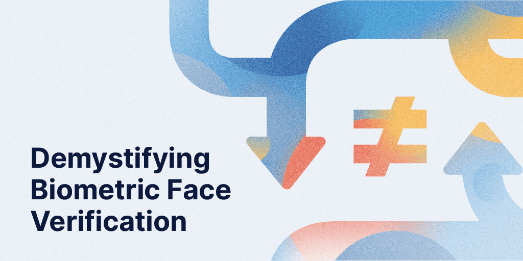 Demystifying Biometric Face Verification - report pdf title text in front of arrows on a light blue background